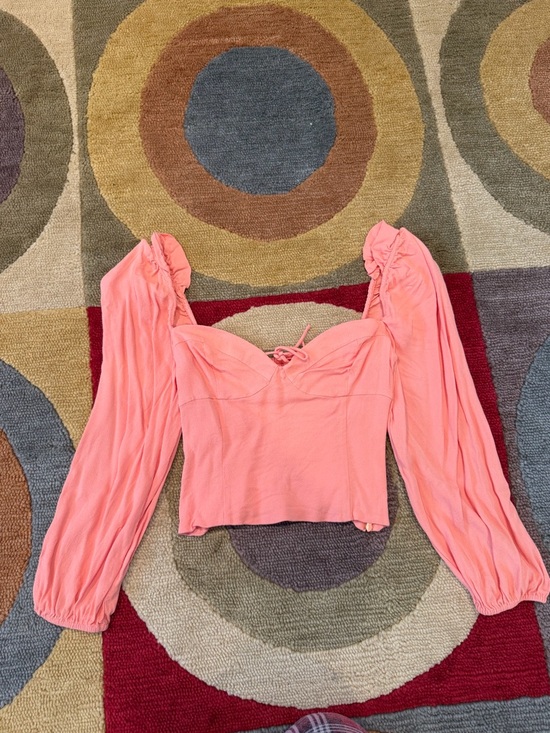Wilfred Tops - Aritzia Wilfred Novella Blouse Top Peach Pink Puff Sleeve Sweetheart Neck Small